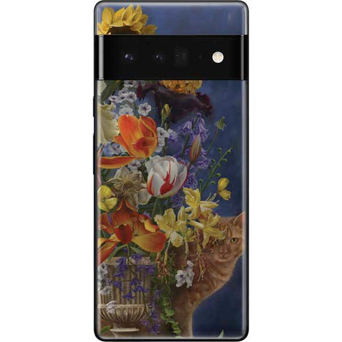 Tabby Cat with Flowers by Nene Thomas Google Pixel 6 Pro Skin